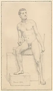 Siddende nøgen mandlig model. by C.W. Eckersberg