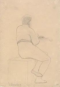 Siddende, rygvendt model mod venstre. by C.W. Eckersberg