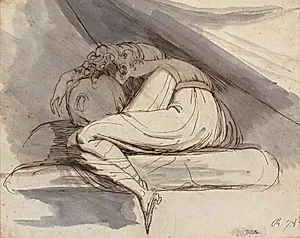 Siddende, sammenkrøbet kvinde by Johann Heinrich Füssli