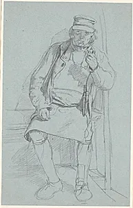 Siddende svensk bonde med skødeskind by Wilhelm Marstrand