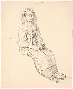 Siddende svensk kone med strikketøj by Wilhelm Marstrand