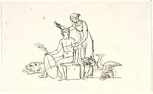 Siddende yngling og stående kvinde med en dolk by Gerhard Ludvig Lahde