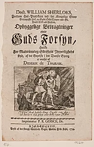 Side med Titelvignet til W. Sherlock: Opbyggelige Betragtninger over Guds Forsyn by Odvardt Helmoldt de Lode