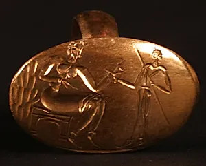 Signetring. Oval. Siddende kvinde og stående mand by Ubekendt