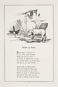 Skaden og Grisen. Illustration til H.V. Kaalund, "Fabler for Børn" by H.P. Hansen