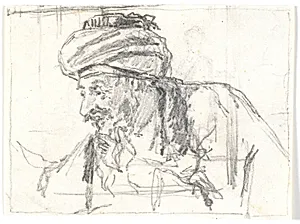 Skægget mandsportræt, trekvart profil mod venstre, med turban by Martinus Rørbye