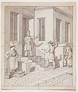 Skænderi på gadetrappen. Forstudie til "Linearperspectiven anvendt paa Malerkunsten", Tavle VII, 2 by C.W. Eckersberg