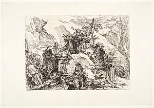 Skeletterne. Dekorativ capriccio med skeletter i forgrunden, Farnese Herkules-statuen til venstre, fyldte urner til højre og en vase i midten by Giovanni Battista Piranesi
