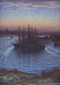 Skibe for anker. Vinter by Eugen