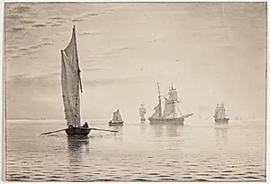 Skibe i stille vejr på søen by Vilhelm Kyhn