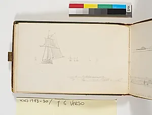Skibe på havet (og en del af landskabsskitsen på 17 recto) by P.C. Skovgaard