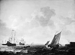 Skibe ud for den hollandske kyst by Simon de Vlieger