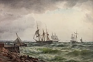 Skibe under land efter en byge by Carl Neumann