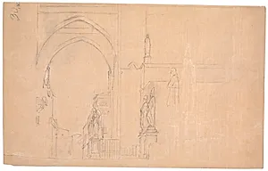 Skitse af bueslaget mellem vestgavlen og Campanilen, domkirken i Palermo by Martinus Rørbye