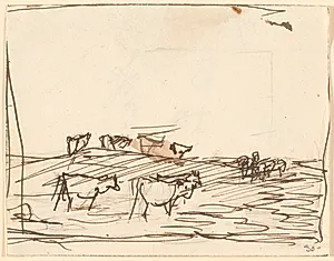 Skitse af landskab med køer by Theodor Philipsen