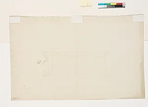 Skitse af sarkofag hvilende på to løver by C.A. Lorentzen