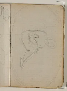 Skitse af siddende figur med lam i skødet by Niels Larsen Stevns