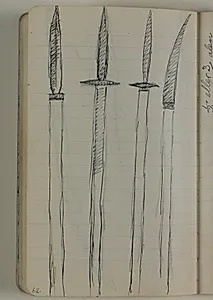 Skitse af sværd, langknive, pallasker by Niels Larsen Stevns