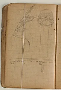 Skitser af en gren med blade, kogle samt ornament by Niels Larsen Stevns