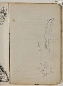 Skitser af figurer og jolle. Notat by Niels Larsen Stevns