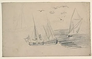 Skitser af fiskerbåde by Niels Larsen Stevns
