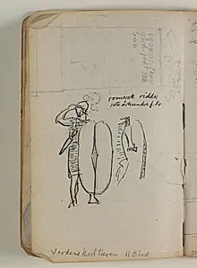 Skitser af gravmæle og soldater. Notater by Niels Larsen Stevns
