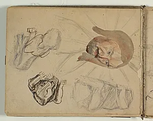 Skitser af løver og udkast til Kristushoved by Niels Larsen Stevns