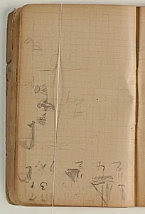 Skitser af sejlbåde og figurer, samt et regnskab by Niels Larsen Stevns