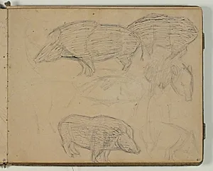 Skitser af vildsvin og hestehoved by Niels Larsen Stevns