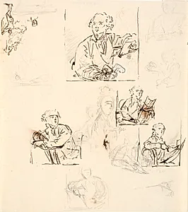 Skitser til maleriet af W.A. Müller, Kunstakademiet, samt en lille figurskitse by C.A. Lorentzen