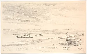 Skive fjord ved Krabbesholm. En strandet pram læsses over i en vogn by Christen Dalsgaard