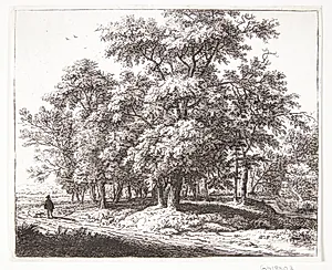 Skov med en vejfarende med hund by Anthonie Waterloo