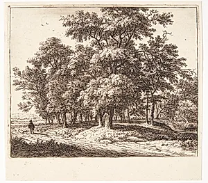 Skov med en vejfarende med hund by Anthonie Waterloo