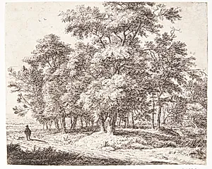 Skov med en vejfarende med hund by Anthonie Waterloo