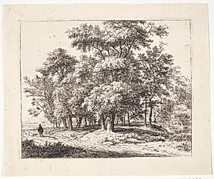 Skov med en vejfarende med hund by Anthonie Waterloo