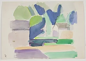 Skovagtigt landskab med huse by Vilhelm Lundstrøm
