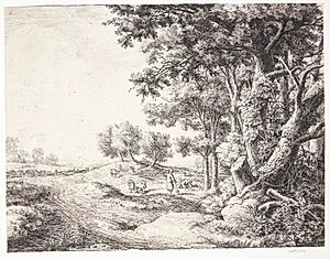 Skovbryn med bønder og kvæg by Anthonie Waterloo