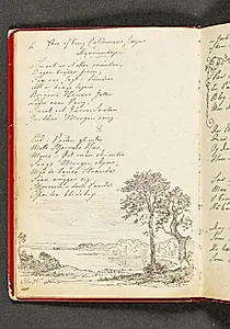 Skovlandskab ved en kyst, med to ege i forgrunden. Hertil vers. Side 6 by Johan Thomas Lundbye