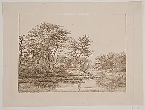 Skovlandskab ved en sø by Hermann Carmiencke