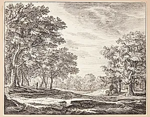 Skovparti med en figur til venstre by Roelant Roghman