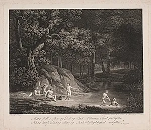 Skovsø med badende kvinder by Bradt, F.L.