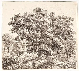 Skovsti med en kvinde og et barn by Anthonie Waterloo