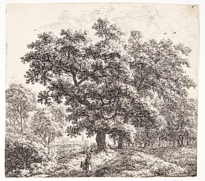 Skovsti med en kvinde og et barn by Anthonie Waterloo