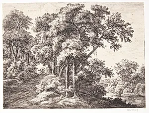 Skovvej ved en flod by Anthonie Waterloo