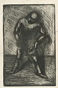 Skrævende mand med hatten i hånden by Vilhelm Lundstrøm