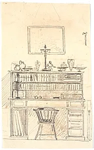 Skrivebord med boghylder by Martinus Rørbye