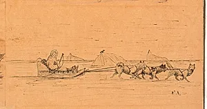 Slædekørsel mellem isfjelde by Kaarale Andreassen