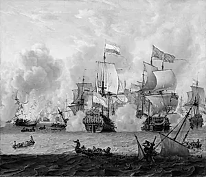 Slag mellem en engelsk og en hollandsk flåde ved La Hogue 29. maj 1692 by Abraham Storck