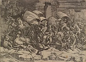 Slaget mellem Scipio Africanus og karthagenerne ("La bataille au coutelas") by Agostino Veneziano