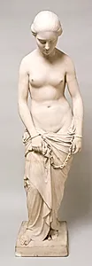 Slavinden. Stående, halvt draperet ung pige med sammenlænkede hænder by J.A. Jerichau (I)